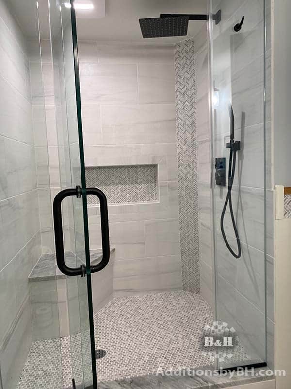 Cropped View of Shower Cubicle with Grey Tiles 4 | Additions By B&H | Chalfont, PA | 215-997-6620
